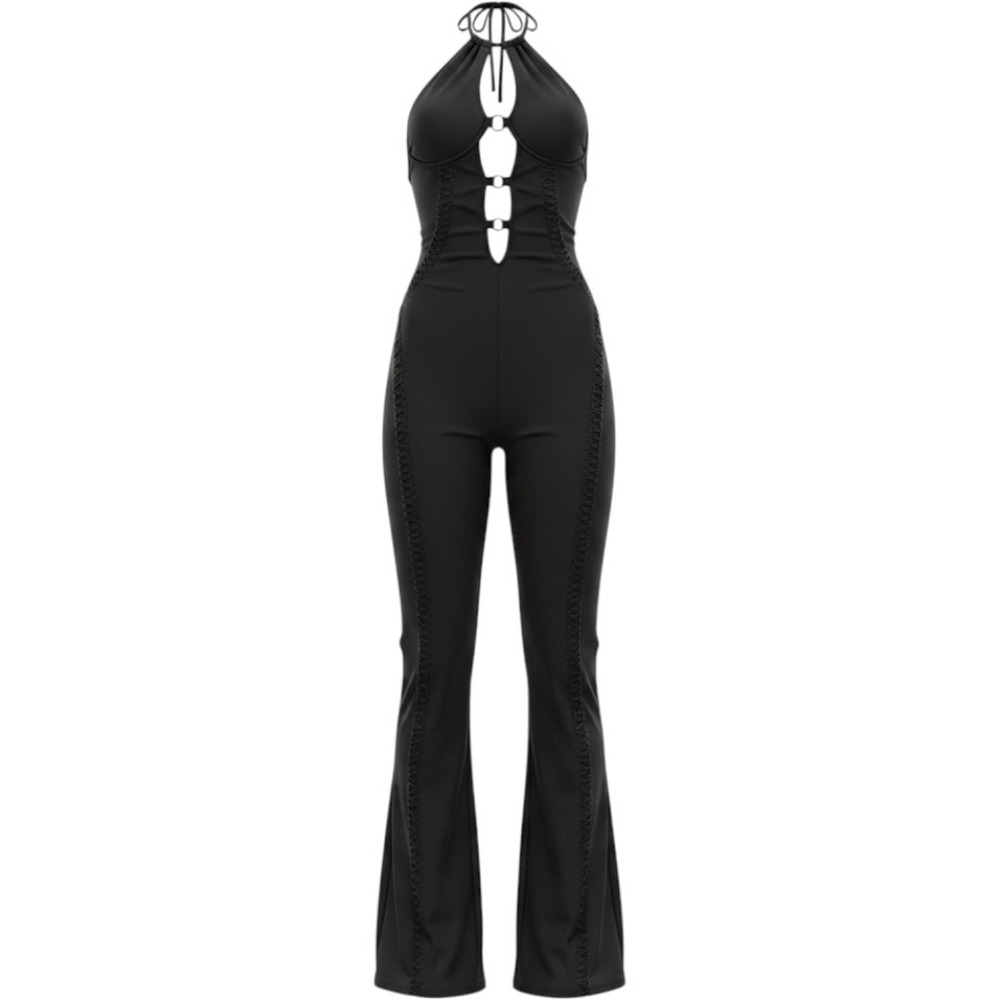 Outcast Hana Jumpsuit Womens XXS Black Halter Neck Flare Leg Cut Out NWT